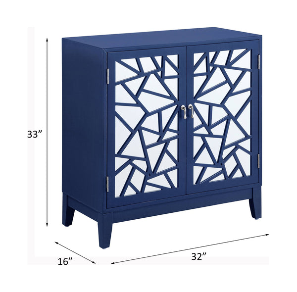 English Elm Einstein Blue Finish Console Cabinet with Mirrored Doors, 2-Door Storage, KD Legs, 70lb Top Capacity B2726P272318
