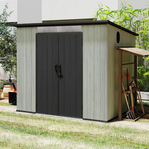 English Elm 6x8ft Outdoor Resin Storage Shed with Skylight Vented Gable Roof and Lockable Doors W1859S00173