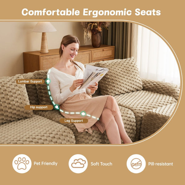 English Elm 82" Modular Sectional Sofa Flannelette Upholstery Deep Seat No Assembly Living Room Light Camel W714P377075