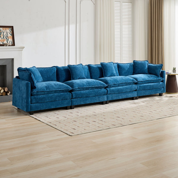 English Elm Cloud Sofa 4 Seats - Modern Modular Sectional Couch In Elegant Blue Chenille For Ultimate Comfort & Style W1143S00049