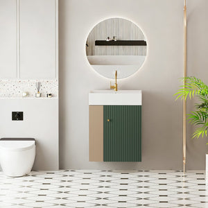 English Elm 21.6" Wall Mounted Bathroom Vanity Ceramic Sink Open Shelf Soft Close Green W1573S00088