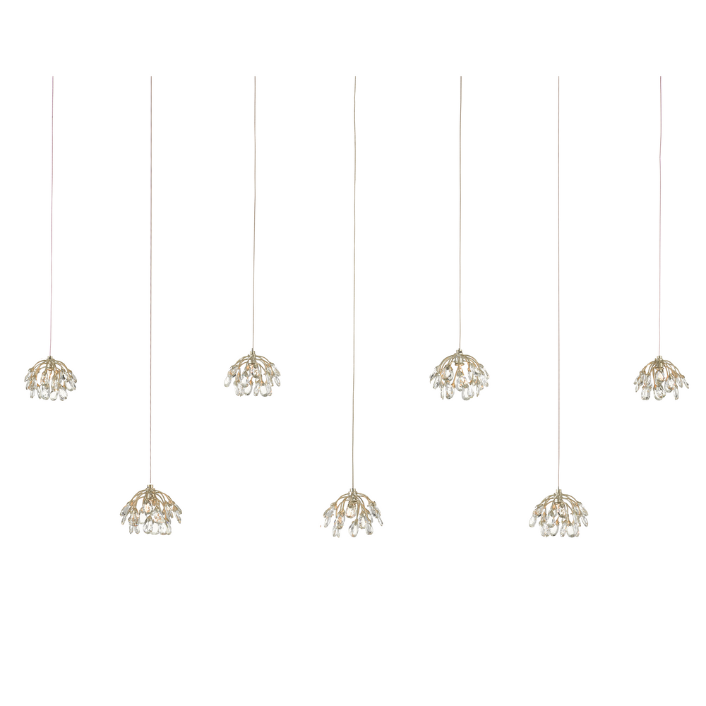 Bud Crystal Multi-Drop Pendant Light - Elegant 30-Light Fixture with Luminous Silver Canopy Design