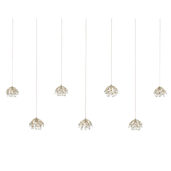 Bud Crystal Multi-Drop Pendant Light - Elegant 30-Light Fixture with Luminous Silver Canopy Design
