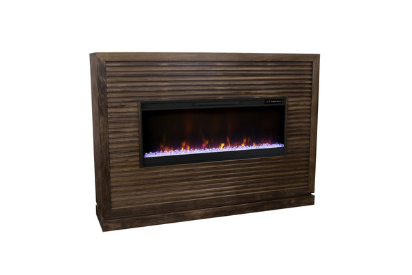English Elm Riviera 64" Fireplace Mantel with 42" Electric Insert, Poplar & Okume Veneer, Bourbon Finish, Remote Control Brown B108P364425