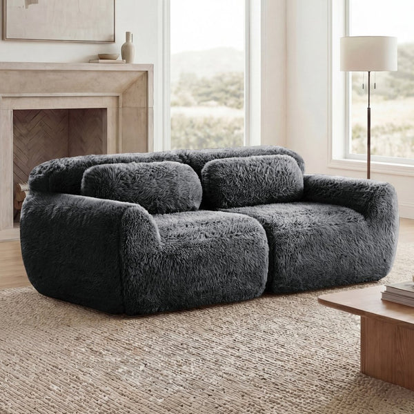English Elm 2-seater Modular Cloud Sofa Plush Fluffy Sectional with Pillows for Living Room Dark Grey W714P380187