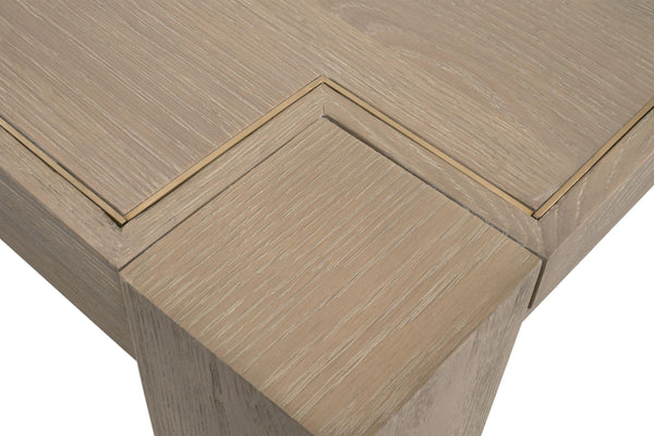 Essentials for Living Canal Oak Wood Extension Dining Table Seats 10 with Brushed Gold Steel Inlay 8039.SGRY-OAK/BGLD