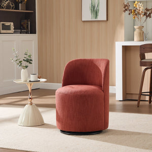 English Elm Set Swivel Barrel Accent Chair Armless Linen Upholstered Compact Seat for Dining Vanity Bedroom Orange W3244P454057