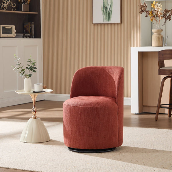English Elm Set Swivel Barrel Accent Chair Armless Linen Upholstered Compact Seat for Dining Vanity Bedroom Orange W3244P454057