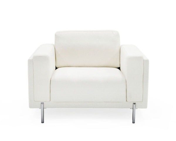 VIG Furniture Schmidt Off-White Dinara Accent Chair With Grey Metal Legs, Tuxedo Arms, Sinuous Spring Comfort VGKK-KF.7020-CHR-OFWHT