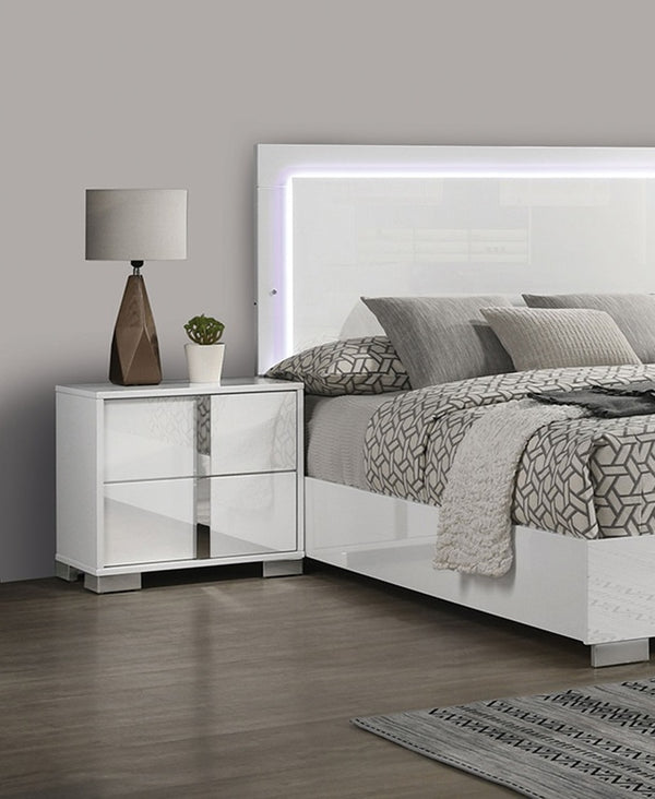 English Elm White Modern Nightstand with Chrome Legs & Vertical Handles, UV Finish, 2-Drawer Contemporary Accent B011P317868