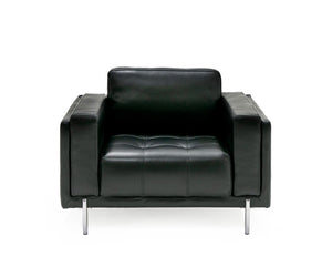 VIG Furniture Schmidt Modern Black Top-Grain Leather Accent Chair With Tuxedo Arms, Grey Metal Legs, 500Lb Capacity VGKK-KF.7020-CHR-BLK
