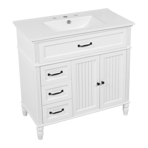 English Elm [video] 36 Inch Freestanding Bathroom Vanity Acacia Wood Legs Ceramic Sink Soft Close White N759S340019K