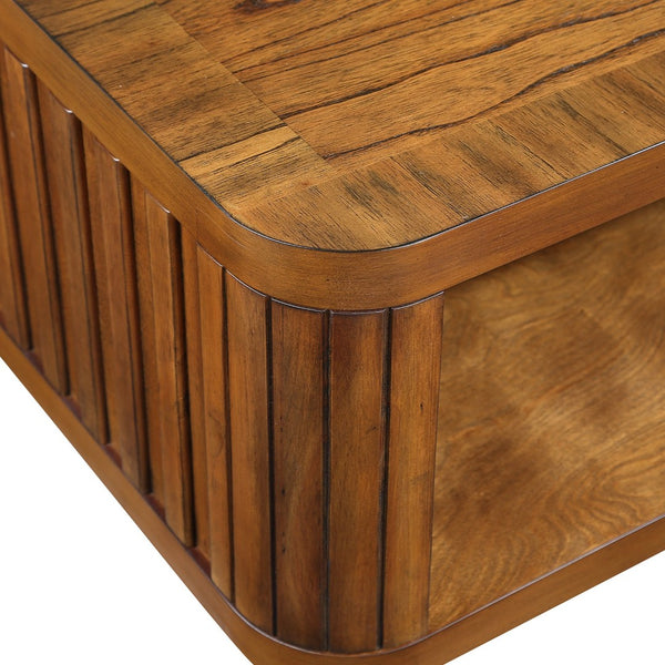 English Elm Rectangular Walnut Coffee Table Solid Pine Legs Open Shelf Family Living Room W1202P177315