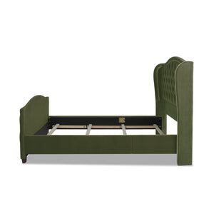 English Elm Jennifer Taylor Home - Marcella Upholstered Shelter Headboard Bed Set - Queen Size In Olive Green Velvet For Luxe Comfort B2719P238221