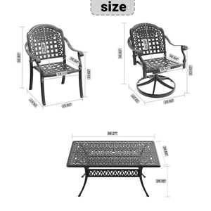 English Elm 7-piece Cast Aluminum Outdoor Dining Set with Swivel Chairs and Carved Petal Design W1710S00375