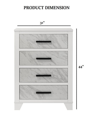 English Elm Contemporary Chest with English Dovetail Drawers, Metal Center Glides, Black Handles, Durable Engineered Wood Finish White 35 L x 19 W x 45 H B2741P396696