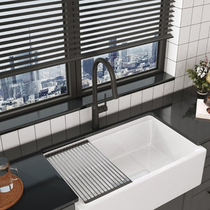 English Elm Bothwa Pull Down Kitchen Faucet with Stainless Steel Spout and Ceramic Cartridge Control Matt Black B2724P262920