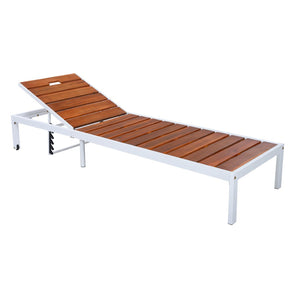 English Elm Outdoor Acacia Wood Slat Chaise Lounge with Powder Coated Frame for Patio Resort Brown,White N719P383161K