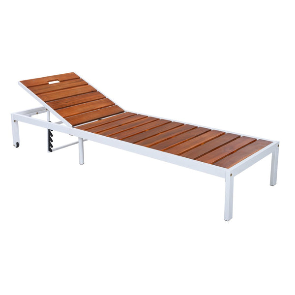 English Elm Outdoor Acacia Wood Slat Chaise Lounge with Powder Coated Frame for Patio Resort Brown,White N719P383161K