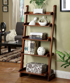 English Elm Stylish Oak Ladder Shelf 5-Tier Display Unit 23"W x 8"D x 42.5"H — Modern Transitional Storage, Easy Assembly B2741P342792
