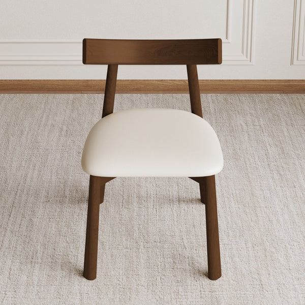 English Elm Set of 2 Armless Wood Dining Chairs Leather Cushioned Ergonomic Curved Back Dark Walnut W2700P388273