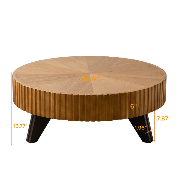 English Elm 35.4 Modern Round Retro Coffee Table with Solid Wood & MDF, Sturdy 110lb Capacity, Stylish Centerpiece Natural W757P241081