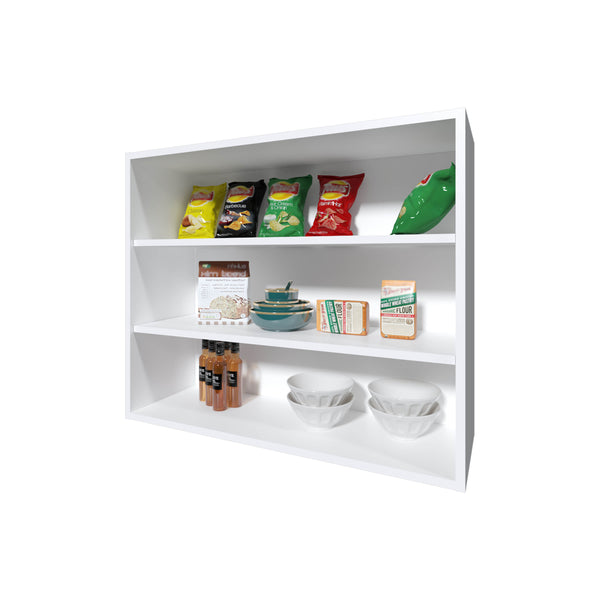 English Elm Chinle Minimalist Wall Cabinet with 3 Open Melamine Shelves for Kitchen Organization and Display White 37 L x 30.8 W x 3.5 H B128P244991