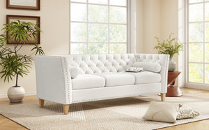 English Elm Elegant Tufted Three Seat Sofa with Nailhead Trim and Solid Wood Legs for Living Room N760P406296A