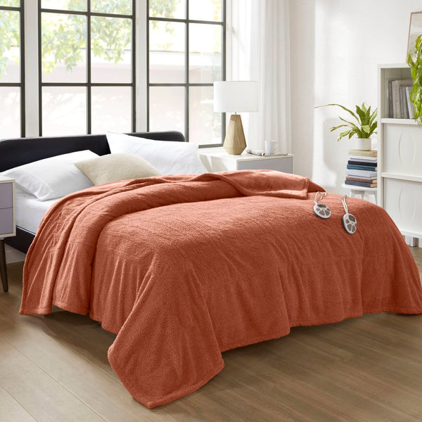 English Elm 1 Twin Faux Feathersoft Electric Blanket with 10 Heat Settings and Auto Shutoff Rust B035P319602
