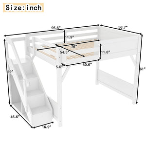 English Elm Twin Low Loft Bed Solid Pine Frame Kids Study Desk Blackboard Storage White Light White W1580S00468