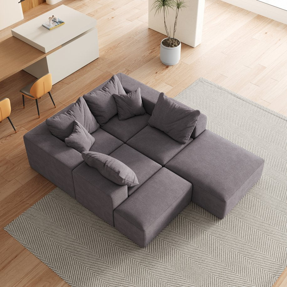 English Elm Modern Upholstered Modular Sectional Sofa Set 132" L-Shaped No-Assembly Chenille Comfort Hub with 6 Pillows Grey W834S00499