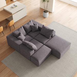 English Elm Modern Upholstered Modular Sectional Sofa Set 132" L-Shaped No-Assembly Chenille Comfort Hub with 6 Pillows Grey W834S00499