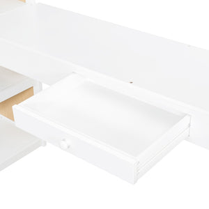 English Elm Twin Loft Bed with Built-in Desk Shelves and Drawer White Pine Study Zone LT100225AAK-1