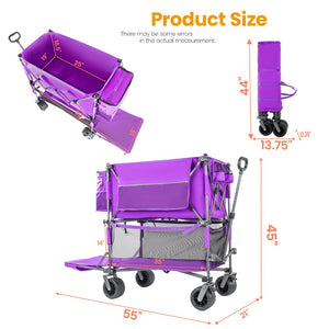 English Elm 55" Double Decker Collapsible Wagon 560lb Capacity Alloy Steel Frame All-terrain Wheels Purple W2932P405187
