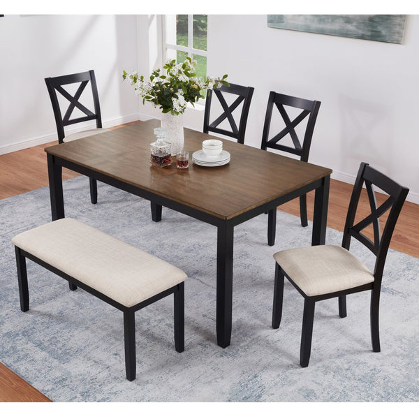 English Elm 6-Piece Timeless Farmhouse Dining Set With Bench, Black & Oak Finish, Comfort For 6 Guests W1998S00083