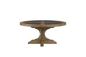 English Elm Round Hickory Veneer Cocktail Table with Cement Inlay Pedestal Base for Living Rooms Almond B2699P447483