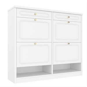 English Elm Wooden Farmhouse Entryway Shoe Cabinet with Six Drawers for Organized Hallway Storage Light White W1580P402825