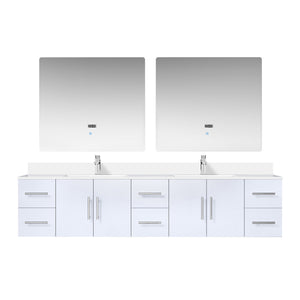 English Elm Glossy White Double Bath Vanity 84" W x 22" D with Cultured Marble Top, Chrome Faucet & 36" LED Mirrors B2731S01108