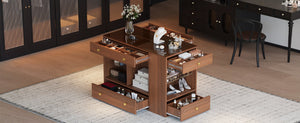 English Elm Closet Elegant walk-in island with glass display top, 6 drawers and open shelves for organized storage Walnut 39.76 L x 17.32 W x 12.2 H N733S304513D
