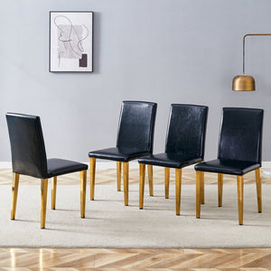English Elm Four PU dining chairs with sleek silver metal legs, ergonomic PU seats, anti-slip feet, easy assembly, modern minimalist style Black+Gold W1151P269024