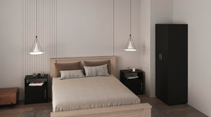 English Elm 3 Piece London Armoire & 2 Omaha Nightstands Set in Black — Easy-Assembly, Durable Particleboard Finish B097S00051