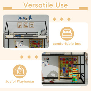 English Elm Metal Twin over Twin Bunk Bed Sturdy Heavy-Duty Frame with Silent Slats, 13" Guardrail & Ladder Black W1935P330797