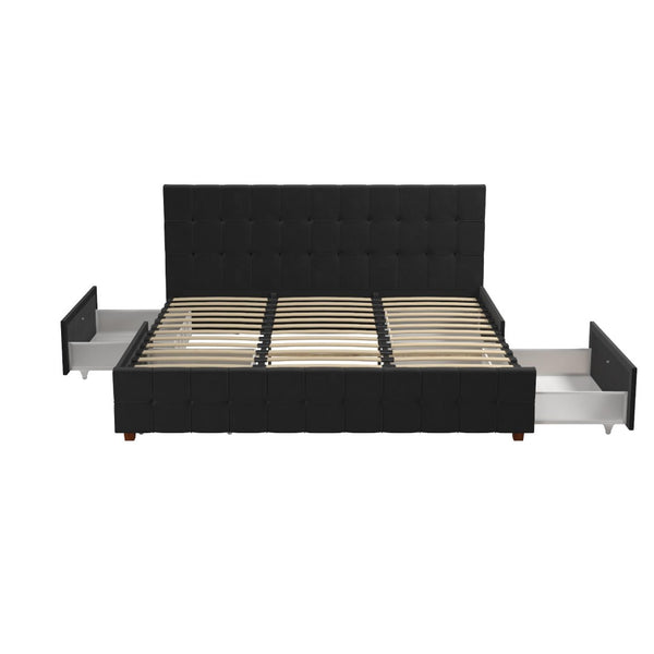 English Elm Upholstered Velvet Storage Bed with Tufted Headboard and Four Drawers for Bedroom B2733S00007