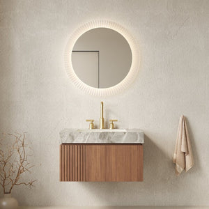 English Elm Muri Floating Bathroom Vanity Plywood Cabinet Sintered Stone Top Oak Drawer W2615S00594