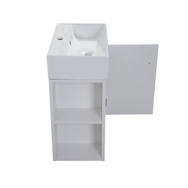 English Elm 21.6" Wall Mounted Vanity Base with Open Shelf Gold Hardware White Finish Bath W1573P446791