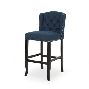 English Elm Christopher Knight Home® - Vienna Tufted Wingback Counter Stools Set of 2 — Button-Tufted Fabric, Nailhead Trim, Rubberwood Frame Navy Blue 64856.00NBLU