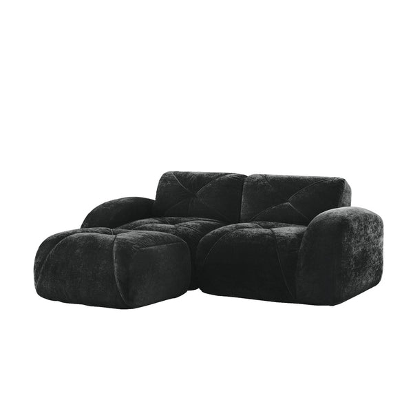 English Elm L-shaped Velvet Sectional Sofa Tufted Modular Design with High Density Foam Boneless Build Black W714S01595