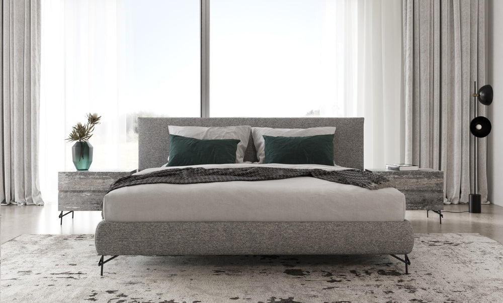 VIG Furniture Aria Italian Modern Upholstered Grey Bed With Two Nightstands — Made In Italy, Platform Design VGAC-ARIA-BED-BN-Q