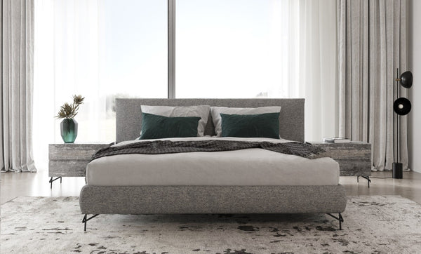 VIG Furniture Aria Italian Modern Upholstered Grey Bed With Two Nightstands — Made In Italy, Platform Design VGAC-ARIA-BED-BN-Q