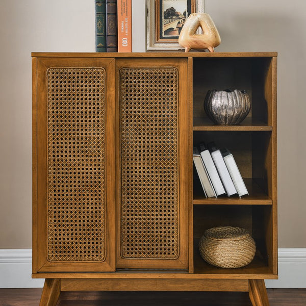 English Elm Mid Century Modern Rattan Sideboard Cabinet - Versatile Buffet For Entryway, Living Room & Dining Spaces W1801P195620
